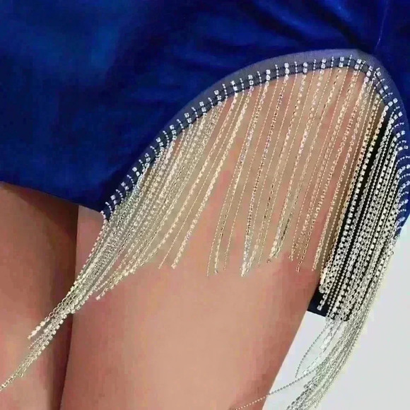 Windsor royal blue velvet rhinestone tassel dress! Sz XS Homecoming semi formal - Picture 3 of 3